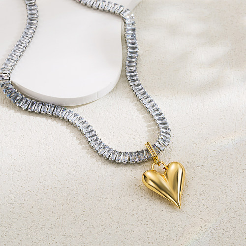 Elegant Vintage Style Simple Style Heart Shape Copper Plating Three-dimensional Inlay Zircon 18K Gold Plated Pendant Necklace