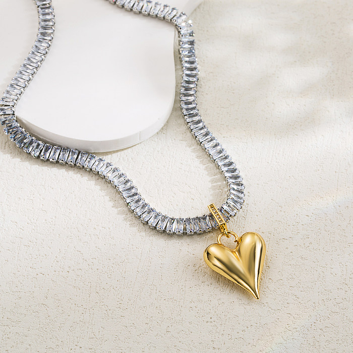 Elegante estilo vintage estilo simples forma de coração chapeamento de cobre tridimensional incrustação zircão 18k banhado a ouro pingente colar