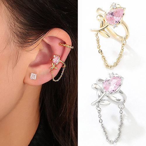 1 Piece Casual Sweet Flower Plating Inlay Copper Zircon Ear Cuffs