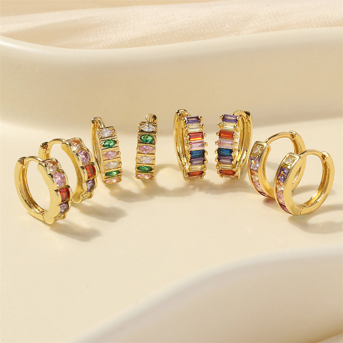 1 Paar elegante, schlichte Ohrringe mit glänzendem, kreisförmigem, quadratischem Überzug, Kupfer-Zirkon-Inlay, 18 Karat vergoldet