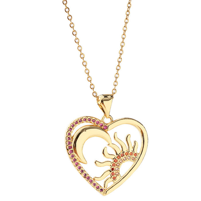 Fashion Sun Moon Heart Shape Copper Inlay Zircon Pendant Necklace 1 Piece