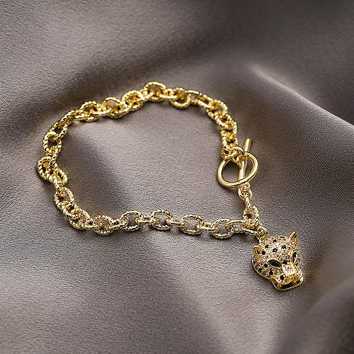 Hip-Hop Leopard Head Copper Plating Zircon Bracelets