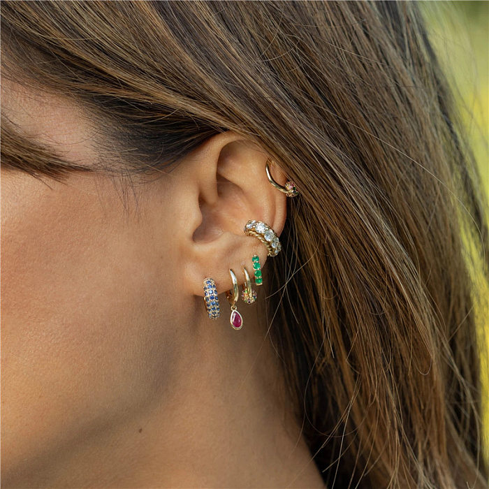 European And American Fashion Classics C- Type Luxury Full Diamond Ear Clip Circle Ear Clip Geometric Color Dense Nail Wide Ring Earrings