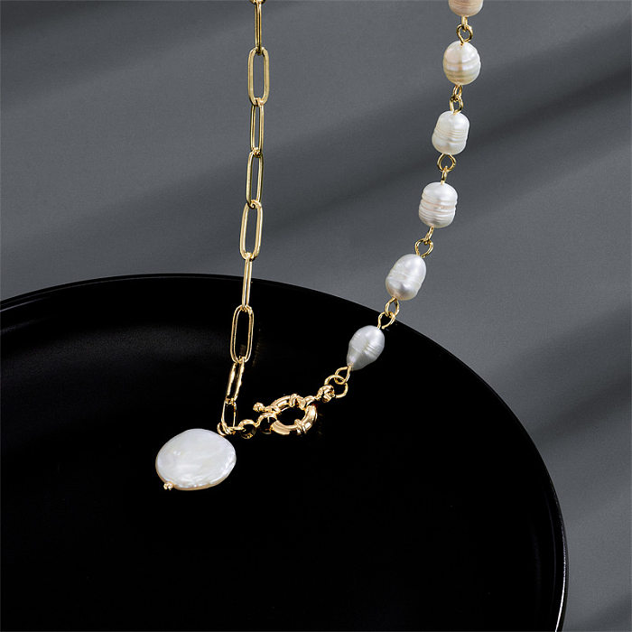 Fashion Freshwater Pearl Necklace Simple Copper Collarbone Chain