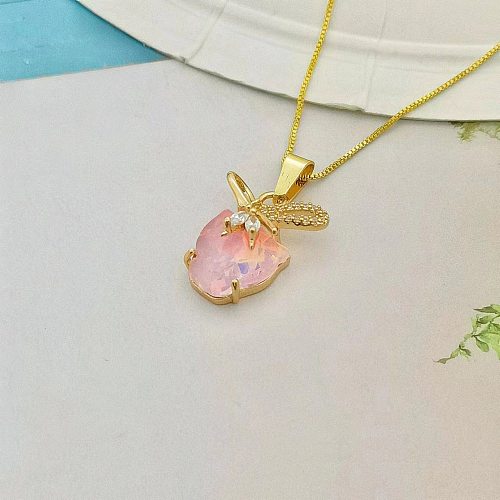 Sweet Bow Knot Copper Plating Inlay Artificial Crystal Zircon Pendant Necklace
