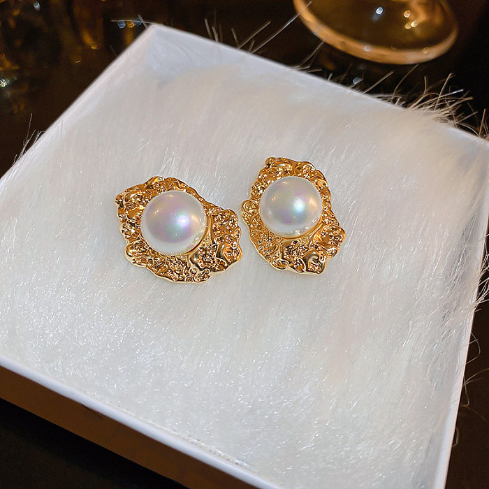 Boucles d'oreilles pendantes en forme de cœur, Style français, plaqué cuivre, incrustation de perles, 1 paire