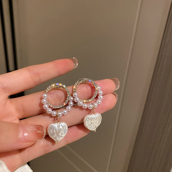 1 Paar Retro-Ohrringe mit Kupfer-Inlay und künstlichen Perlen