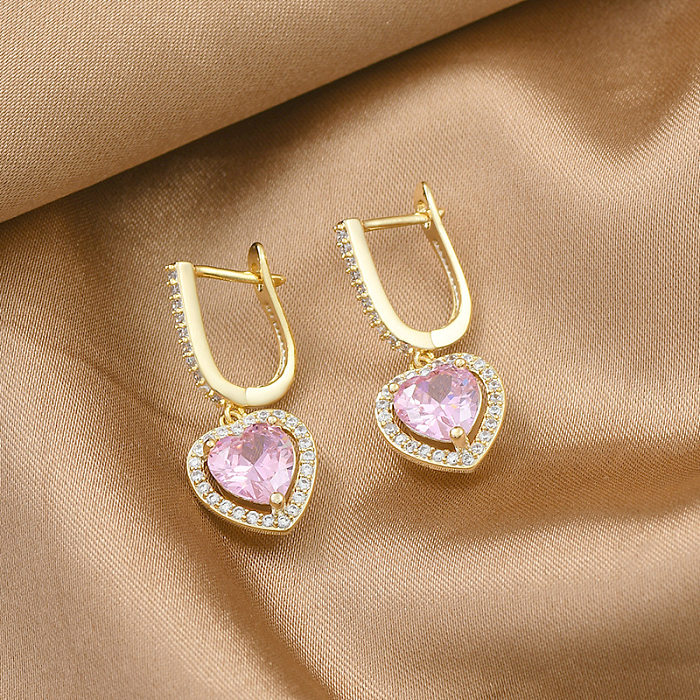 1 Pair Fashion Heart Shape Copper Irregular Plating Zircon Drop Earrings