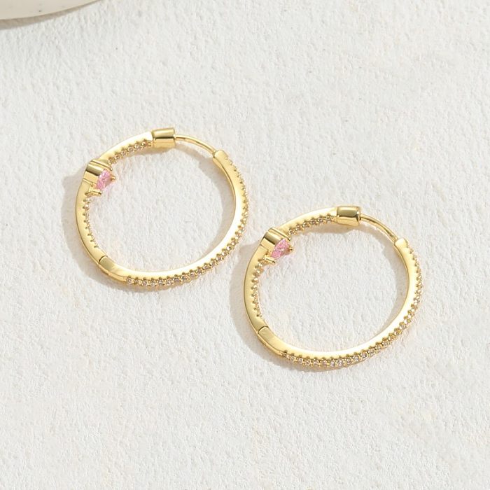 1 Pair Elegant Round Plating Inlay Copper Zircon 14K Gold Plated Earrings