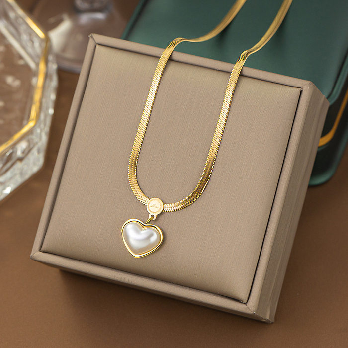 Casual estilo simples formato de coração titânio chapeamento de aço incrustado pulseiras brincos colar