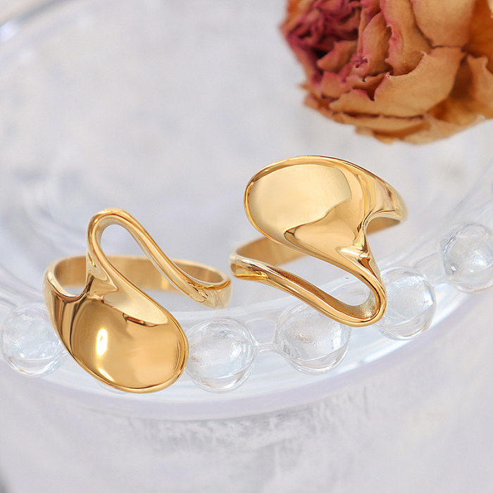 Simple Trendy Golden Silvery Irregular Geometric Titanium Ring
