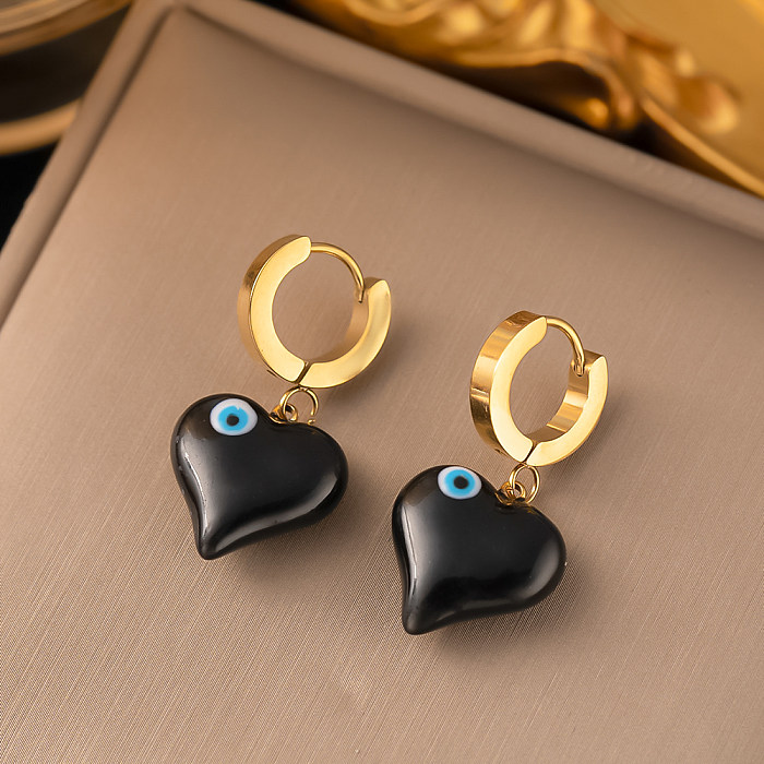 Collier de boucles d'oreilles en forme de cœur artistique, en acier et titane plaqué or, vente en gros