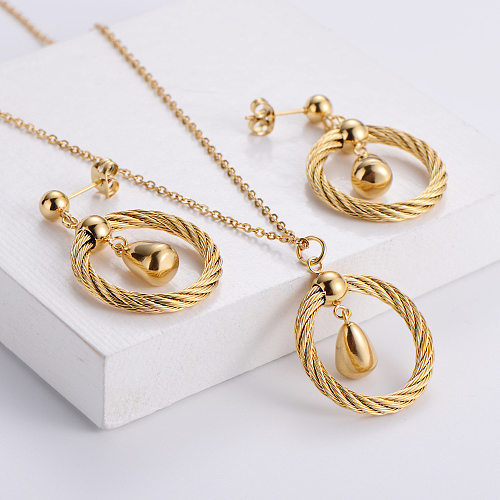 Water Droplets Round Pendant Necklace Earrings Set Wholesale jewelry