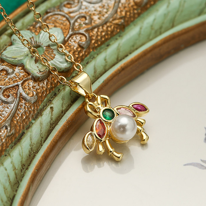 Collier pendentif plaqué or 18 carats avec incrustation de cuivre et libellule de style simple