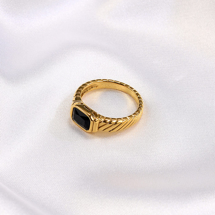 Casual Simple Style Rectangle Titanium Steel Rhinestones Rings In Bulk