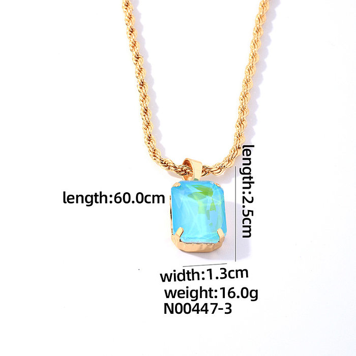 Simple Style Rectangle Copper Inlay Zircon Pendant Necklace