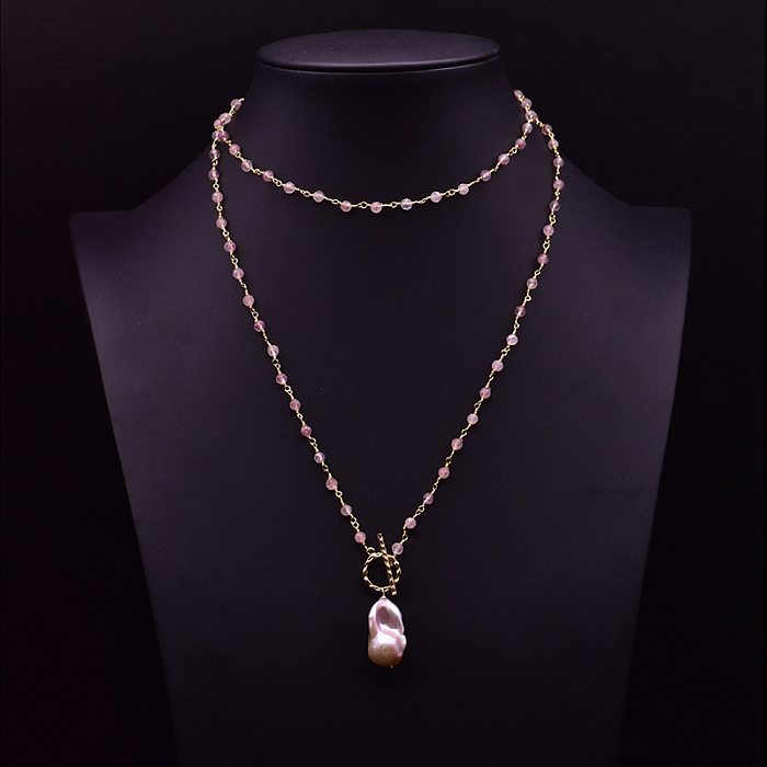 Retro Shell Copper Plating Inlay Pearl 18K Gold Plated Pendant Necklace