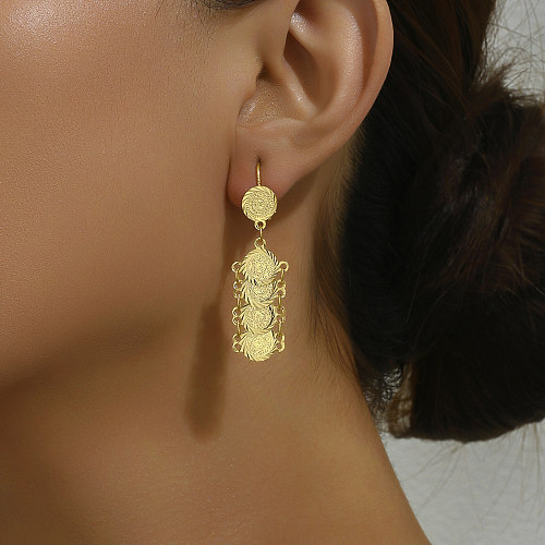 1 Pair Vintage Style Luxurious Coin Layered Plating Copper 18K Gold Plated Drop Earrings