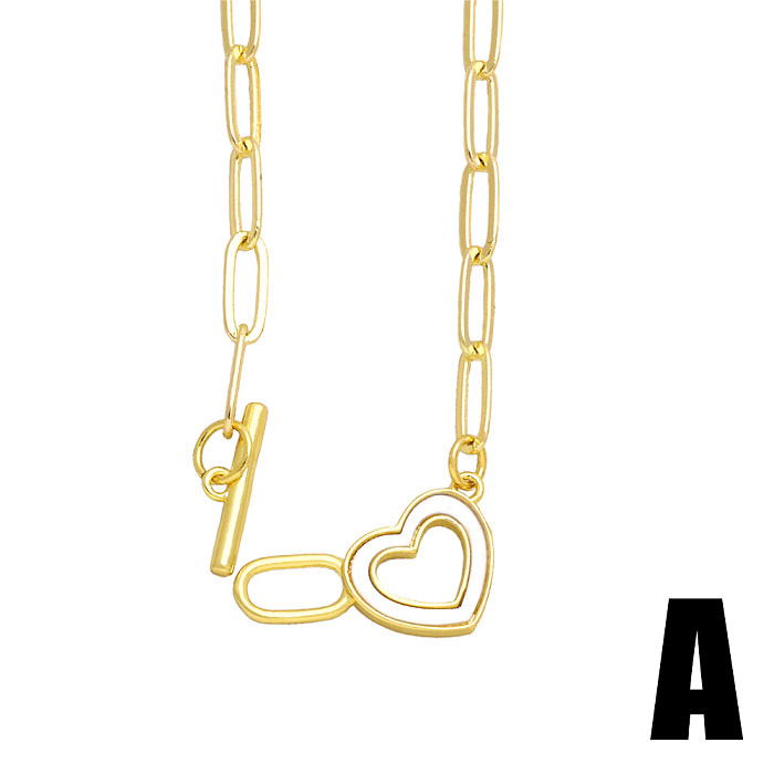 Casual Simple Style Four Leaf Clover Heart Shape Flower Copper Toggle Plating Inlay Shell 18K Gold Plated Necklace