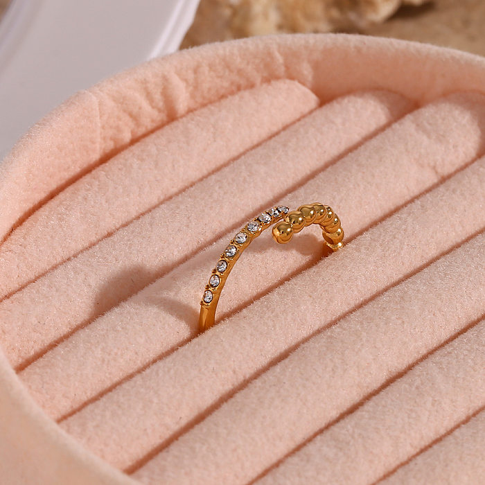 Fashion Round Stainless Steel Plating Inlay Zircon Open Ring 1 Piece