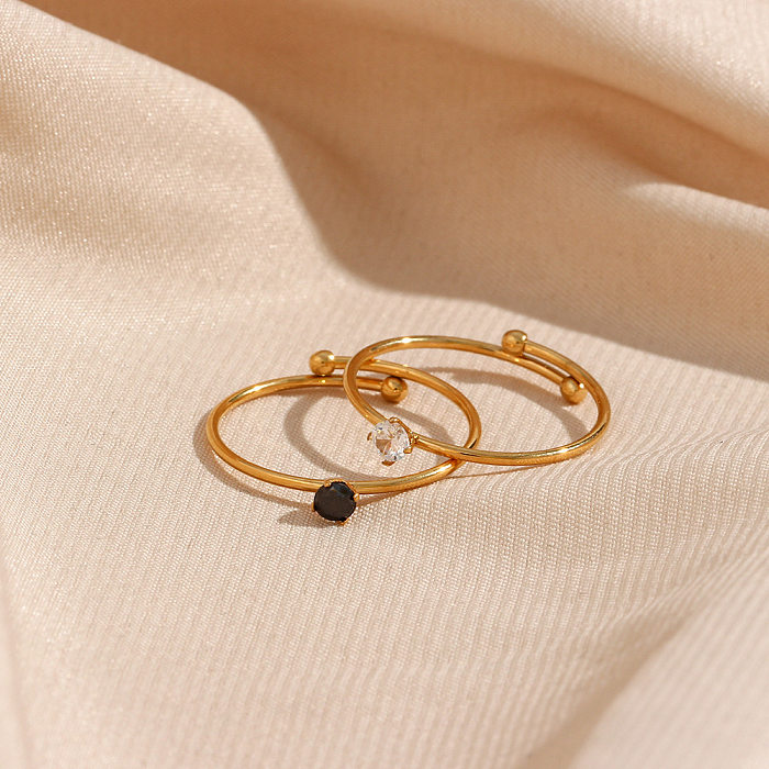Simple Style Geometric Stainless Steel Rings Inlay Zircon Stainless Steel Rings