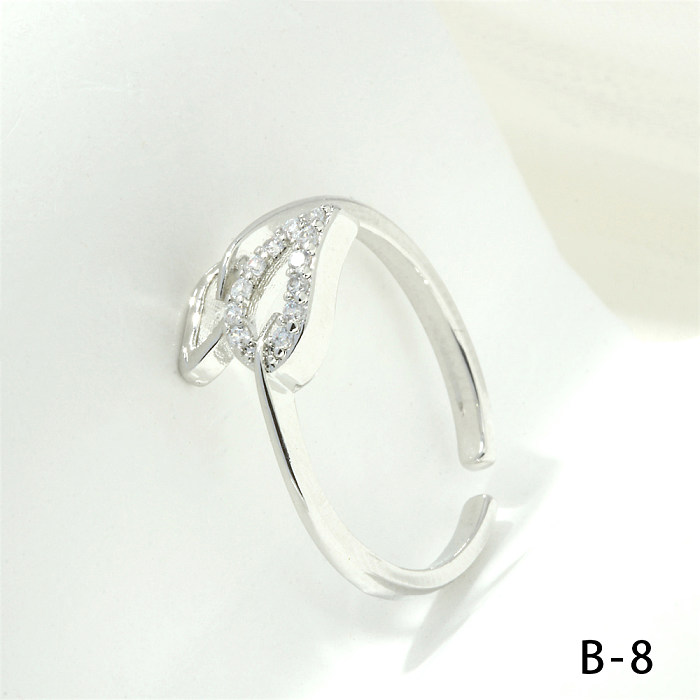 Simple Style Cross Heart Shape Fish Tail Copper Plating Inlay Zircon 18K Gold Plated Open Rings