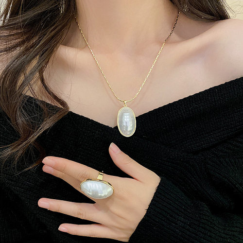 Collier ovale en cuivre avec incrustation de perles, anneaux à la mode, 1 pièce