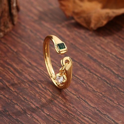 Basic Vintage Style Simple Style Square Copper Plating Inlay Zircon 18K Gold Plated Open Rings