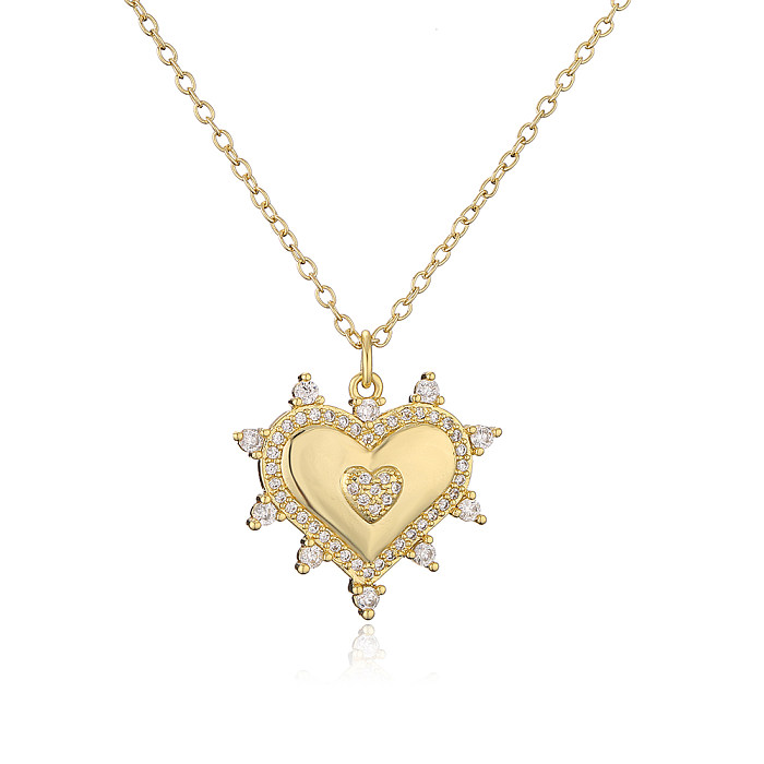 Women'S Fashion Sun Heart Shape Copper Necklace Inlaid Zircon Zircon Copper Necklaces