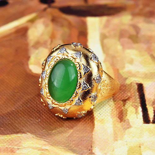 Retro Oval Kupfer Inlay Künstliche Edelsteine ​​Opal Offener Ring 1 Stück