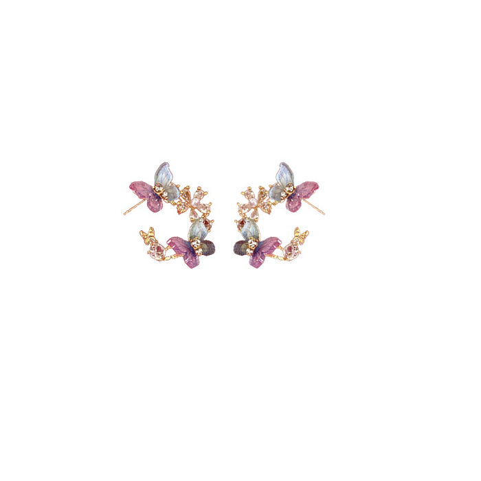 1 Pair Sweet Butterfly Inlay Copper Zircon Earrings