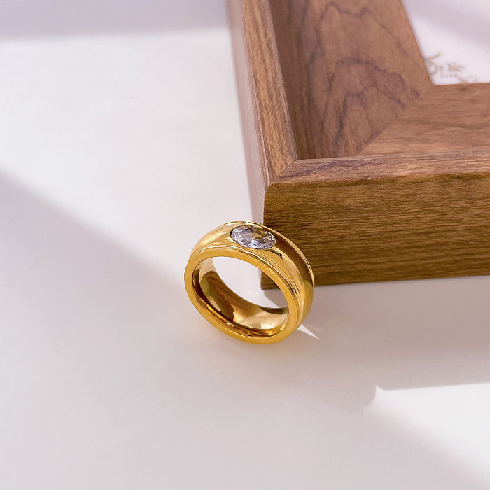 Anéis de zircão com embutimento de aço de titânio geométrico de design original
