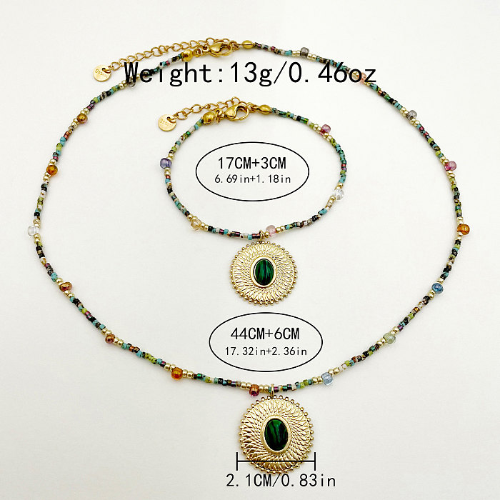 Schlichter Stil, runde Halskette mit vergoldeten Armbändern aus Edelstahl mit Perlenbeschichtung