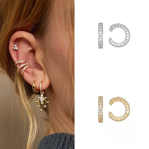 Women'S Elegant C Shape Copper Zircon Earrings Inlay Copper Earrings