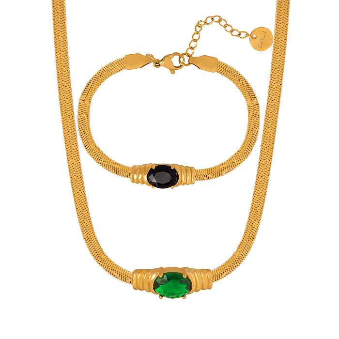 Elegante, luxuriöse Halskette mit geometrischem Titanstahlüberzug und 18 Karat vergoldetem Armband