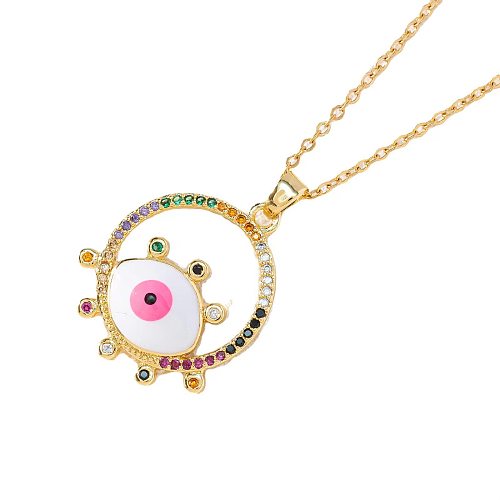 Simple Style Devil'S Eye Copper Enamel Plating Inlay Zircon Pendant Necklace