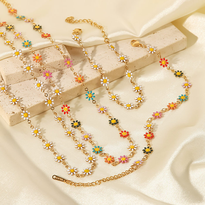Mode-Blumen-Edelstahl-vergoldete Armbänder-Halskette