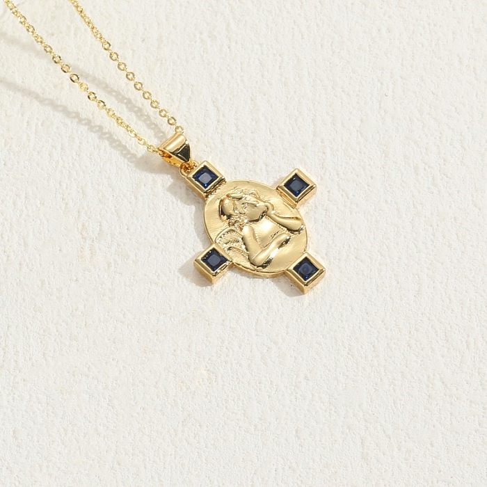 Elegant Classic Style Geometric Copper 14K Gold Plated Zircon Necklace In Bulk