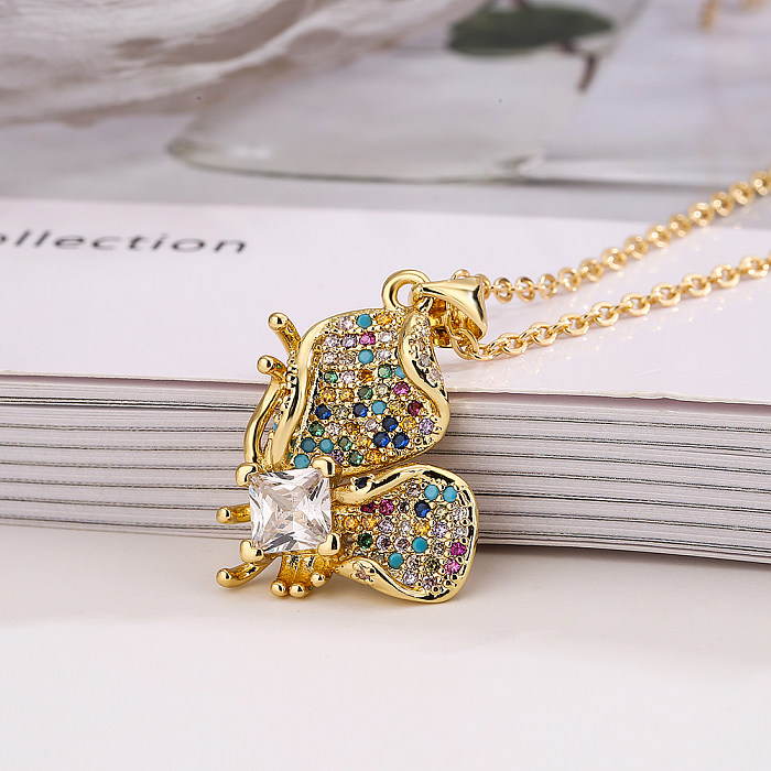 Simple Style Butterfly Copper 18K Gold Plated Zircon Pendant Necklace In Bulk