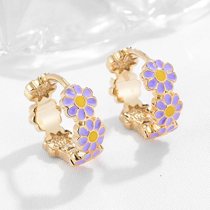 1 Pair IG Style Sweet Daisy Enamel Plating Copper 14K Gold Plated Earrings