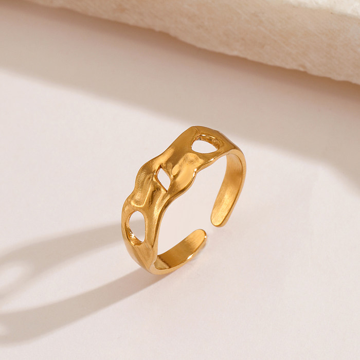 Anéis abertos banhados a ouro 18K de aço inoxidável irregular estilo vintage