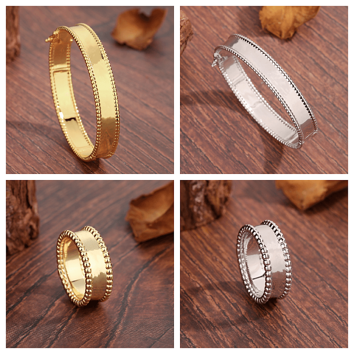 IG Style Luxuriöse, coole, einfarbige Kupferbeschichtung, Schnitzerei, 18 Karat vergoldet, Weißgold plattierte Ringe, Armbänder