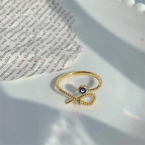 Casual Simple Style Devil'S Eye Fish Copper Enamel Plating Inlay Zircon Open Ring