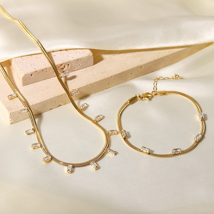 Collier de bracelets en Zircon plaqué or carré en acier inoxydable à la mode