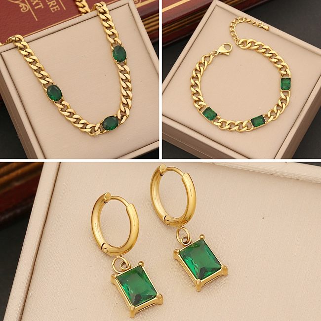 INS Style Commute Oval Rectangle Stainless Steel Plating Inlay Zircon Bracelets Earrings Necklace