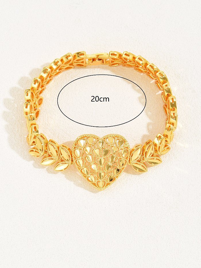 Pulseras chapadas en oro de 18K con revestimiento de cobre de grano dulce y lujoso exagerado en forma de corazón