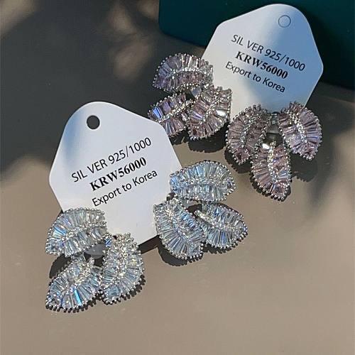 1 Pair Luxurious Modern Style Leaf Plating Inlay Copper Zircon Earrings