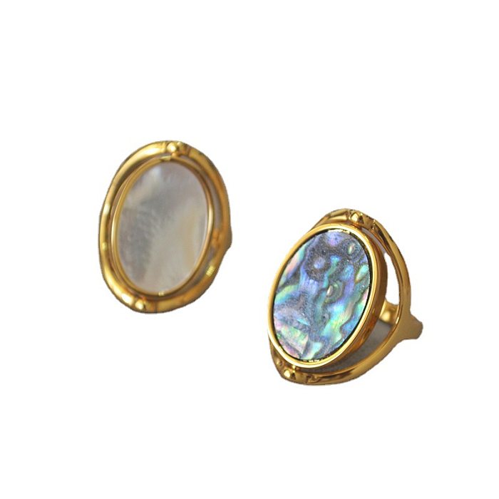 Estilo vintage bloco de cores geométricas concha mãe cobre abalone concha banhada a ouro anéis