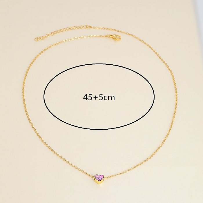 Einfache, romantische, herzförmige Halskette mit Kupferbeschichtung und künstlichen Edelsteinen, 18 Karat vergoldet