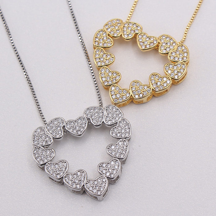 Simple Style Commute Heart Shape Copper White Gold Plated Gold Plated Zircon Pendant Necklace In Bulk